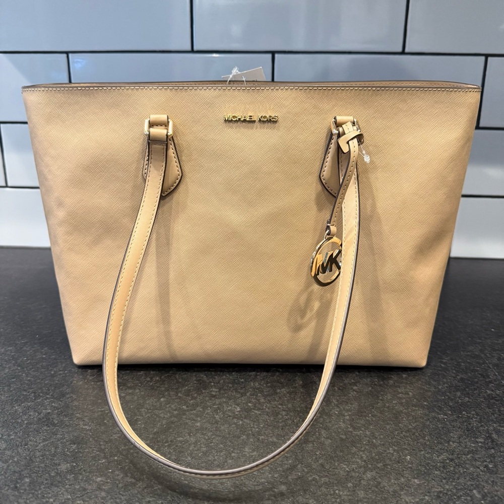 Michael Kors Cream Saffiano Leather Tote with Gold Accents